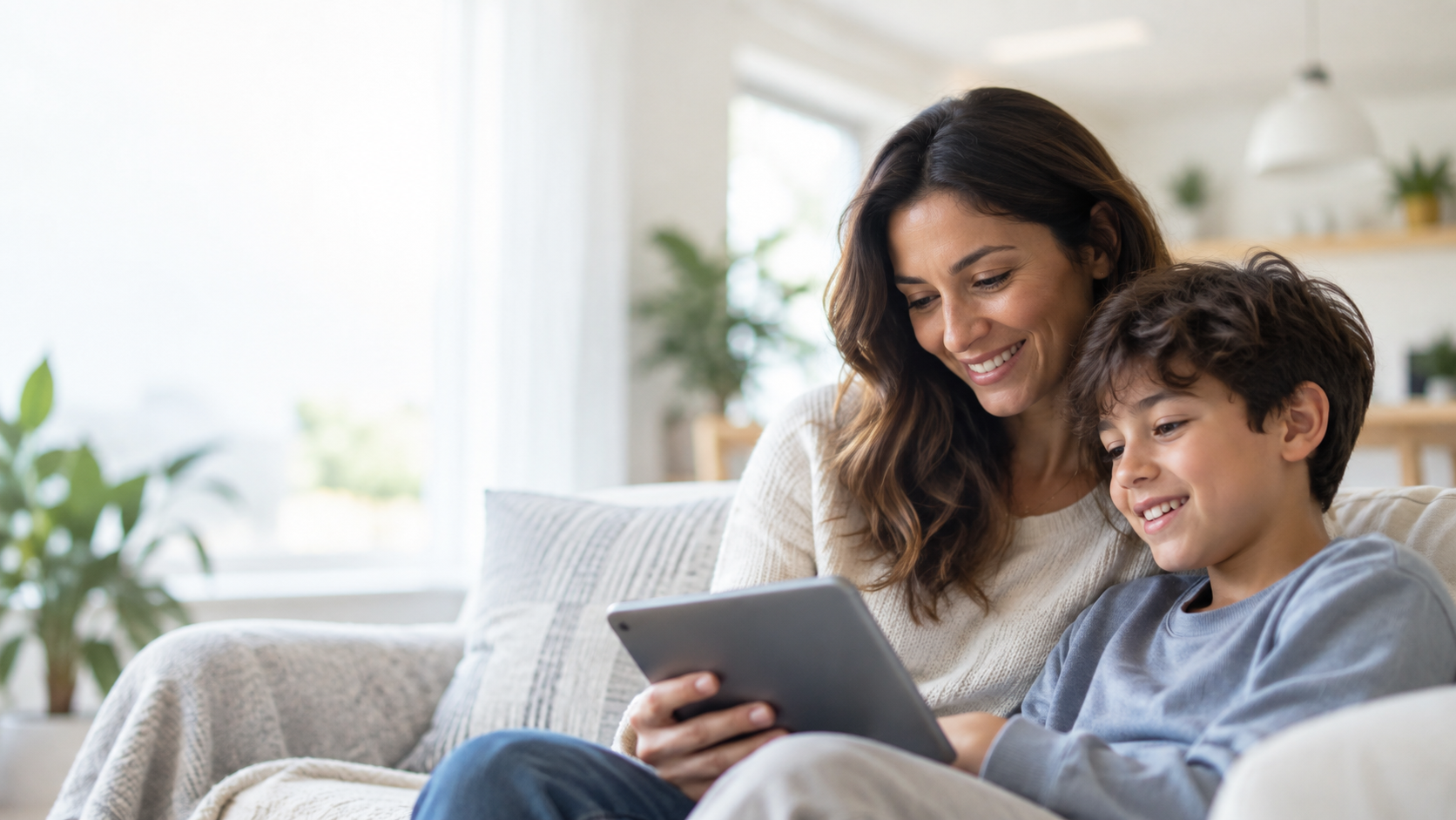 Parent and child reviewing school information together